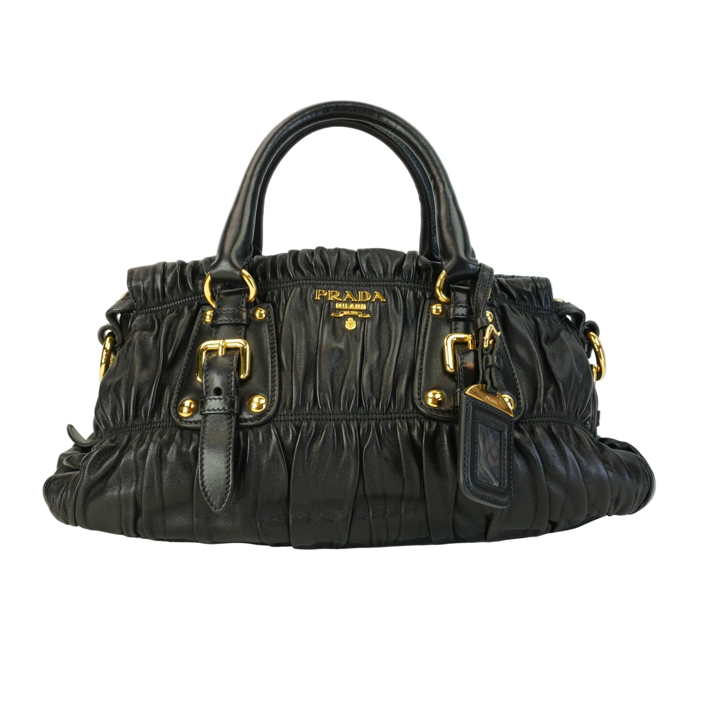 Prada Nappa Gaufre Leather Satchel Horizontal Small Black GHW
