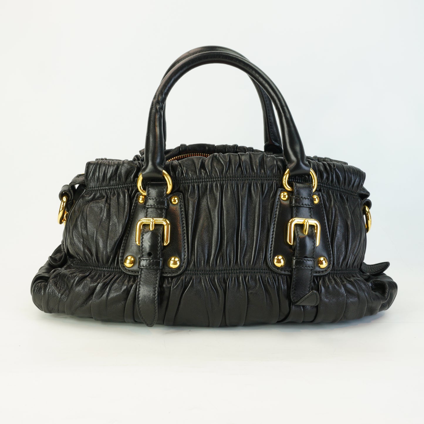 Prada Nappa Gaufre Leather Satchel Horizontal Small Black GHW