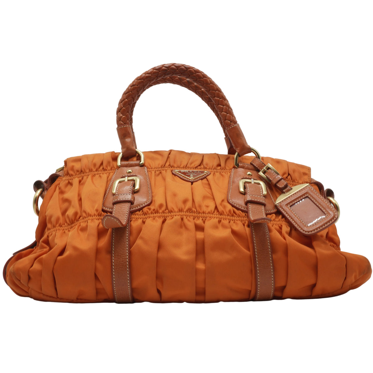 Prada	Tessuto Gaufre Convertible Satchel Orange Medium GHW