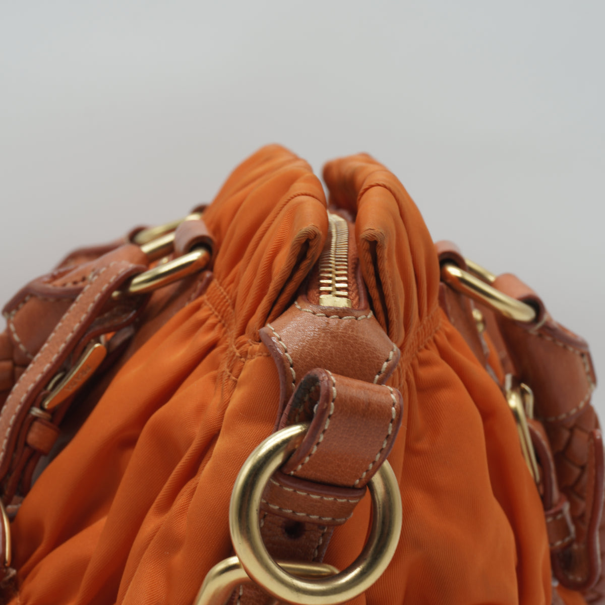 Prada	Tessuto Gaufre Convertible Satchel Orange Medium GHW