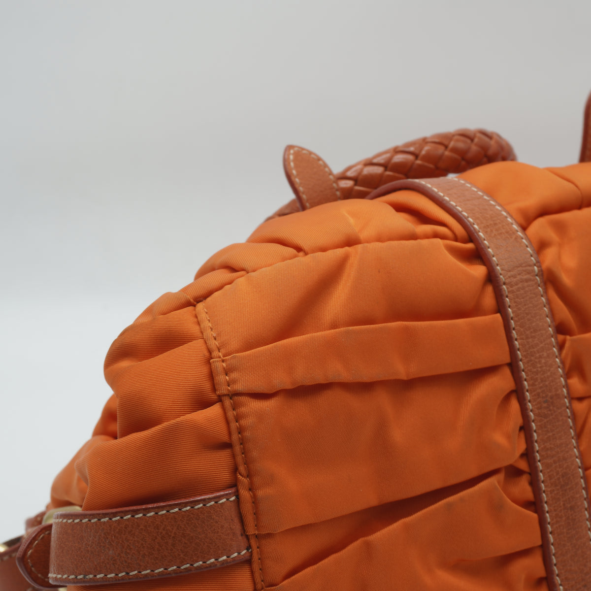 Prada	Tessuto Gaufre Convertible Satchel Orange Medium GHW
