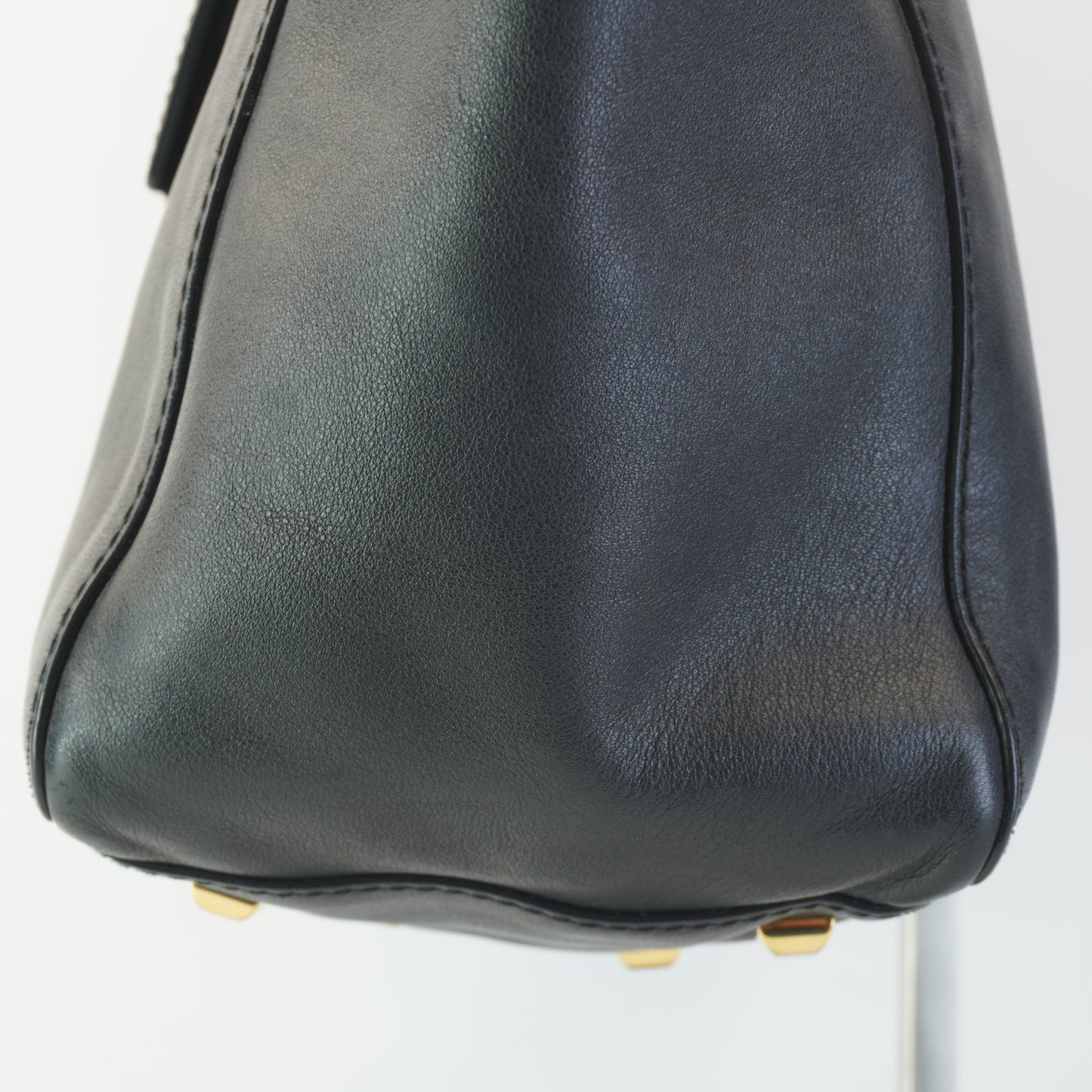 Valentino Black Leather Tote with big gold studs and bag tag