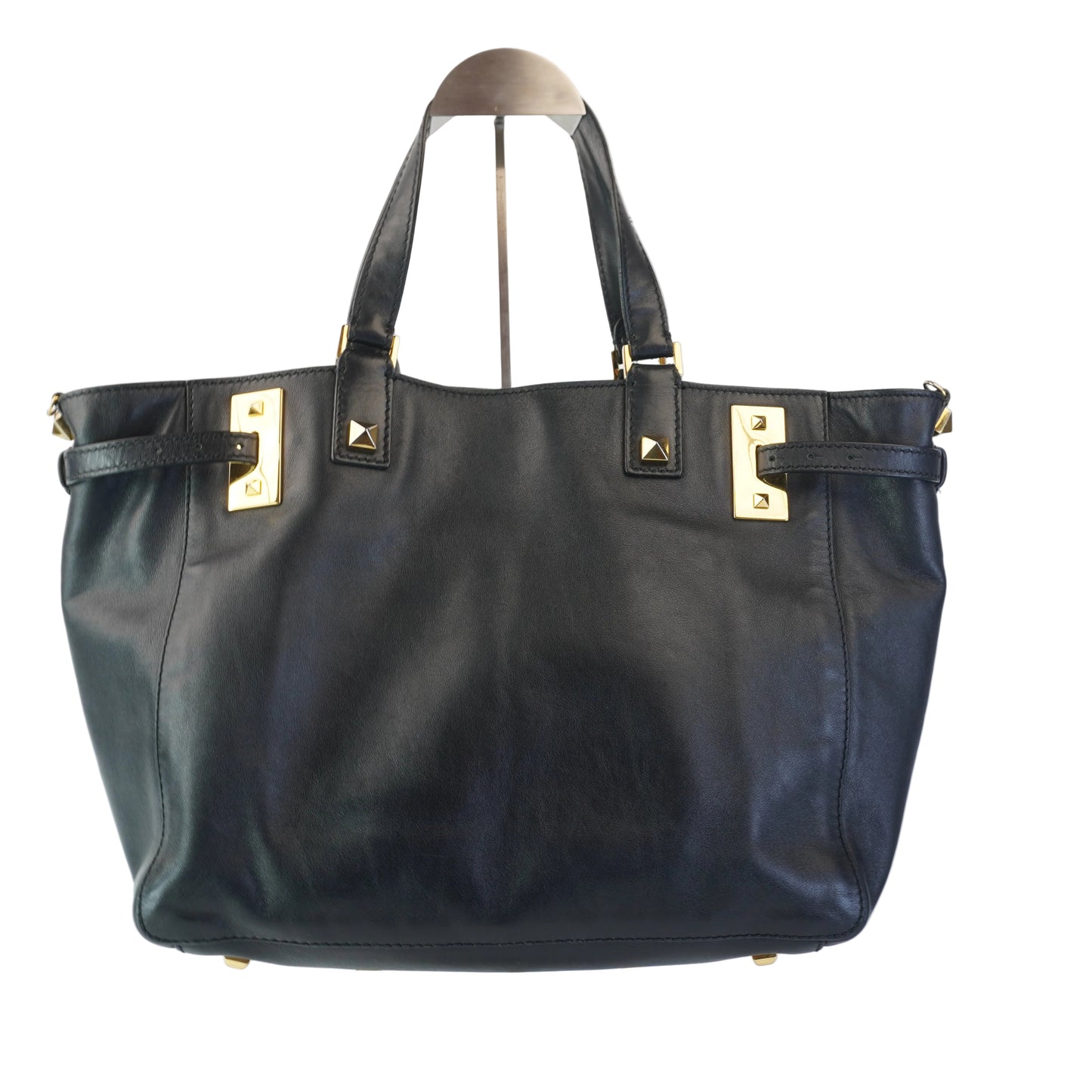Valentino Black Leather Tote with big gold studs and bag tag