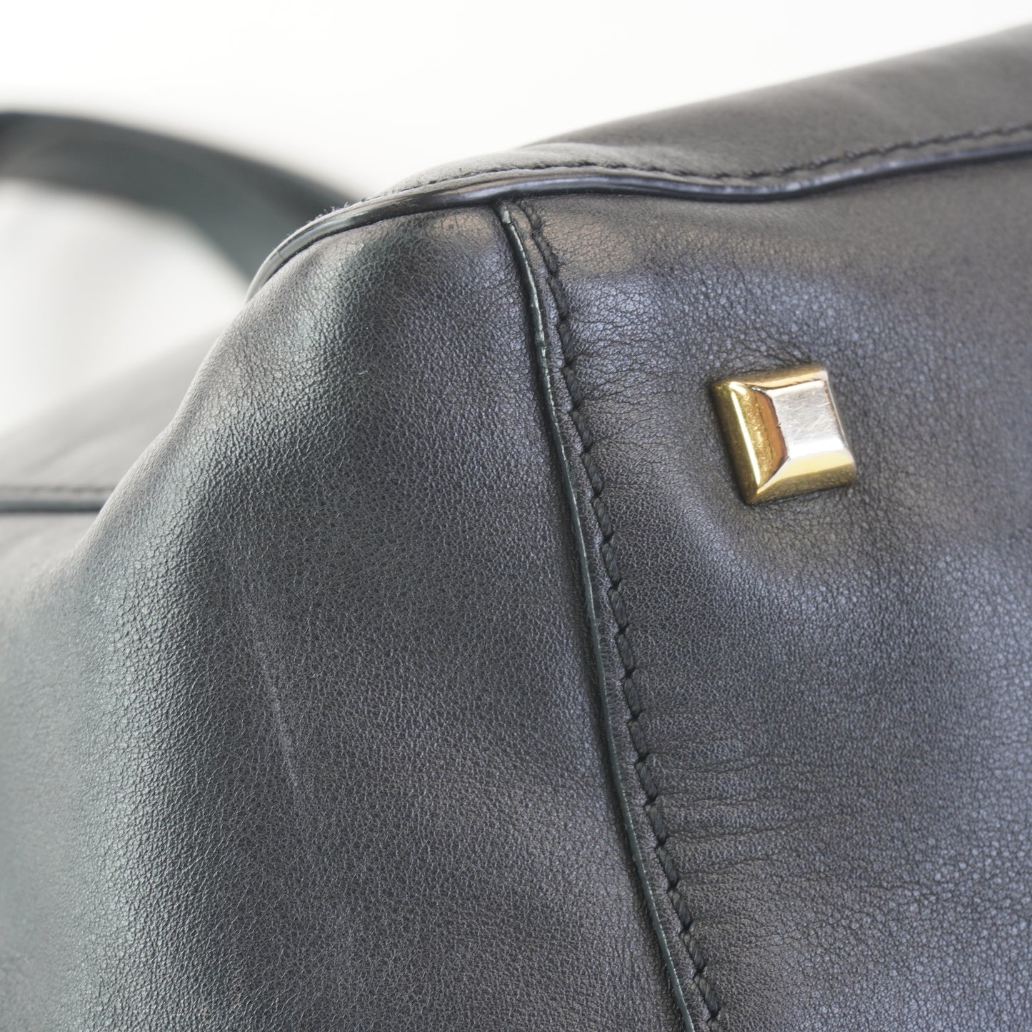Valentino Black Leather Tote with big gold studs and bag tag