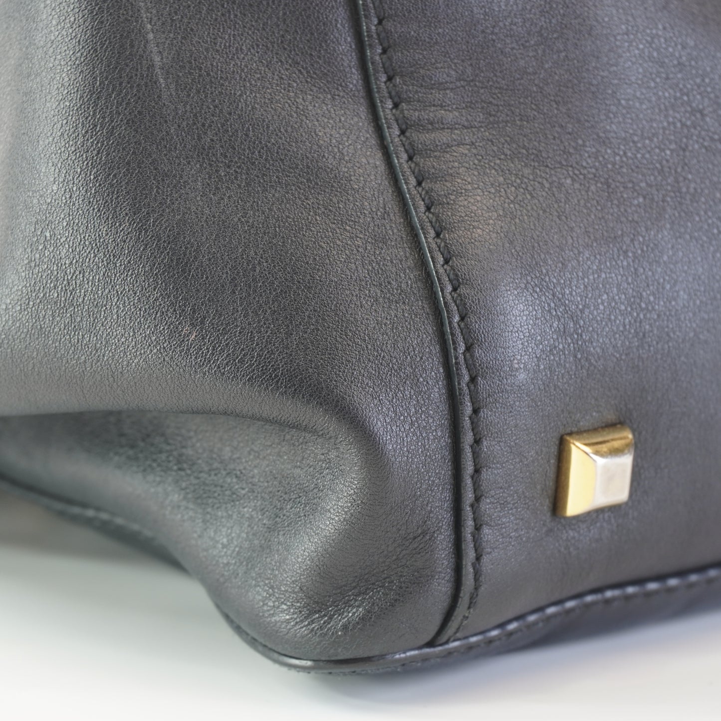 Valentino Black Leather Tote with big gold studs and bag tag