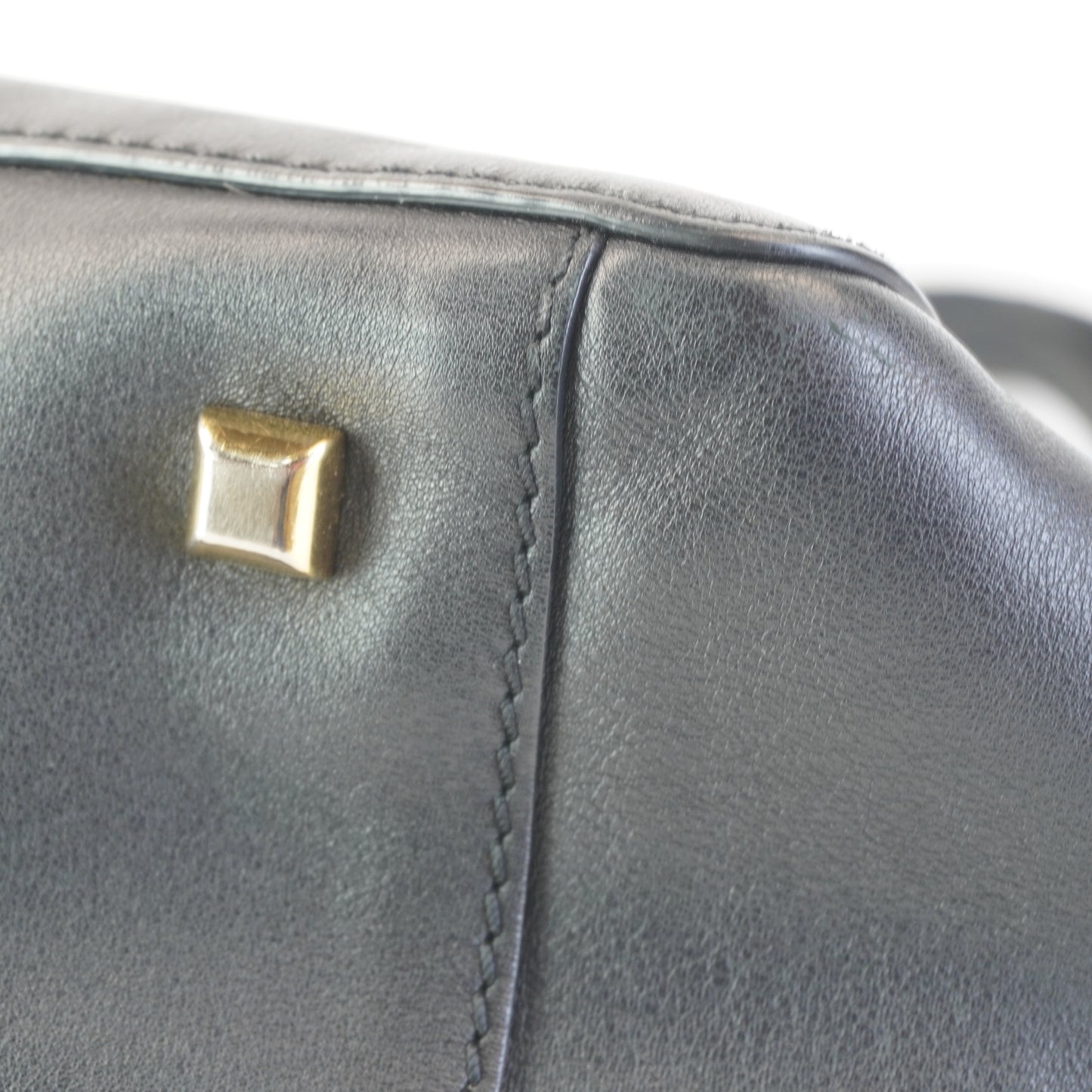 Valentino Black Leather Tote with big gold studs and bag tag