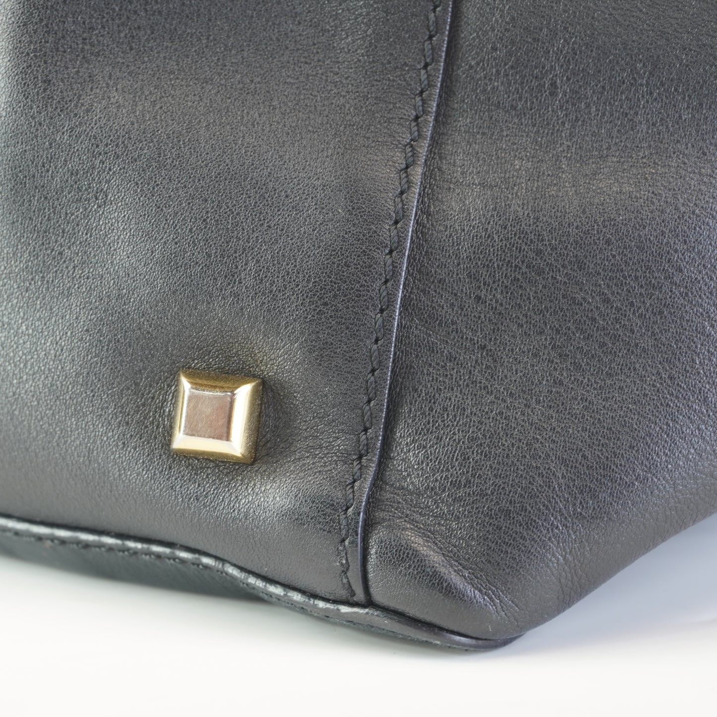 Valentino Black Leather Tote with big gold studs and bag tag