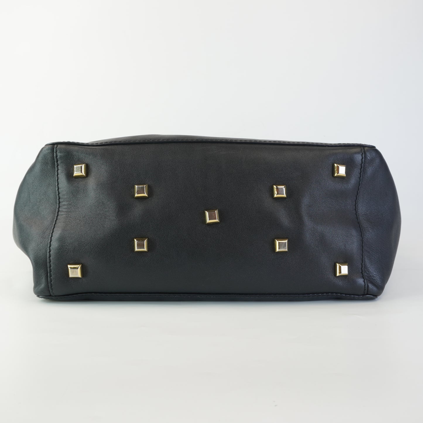 Valentino Black Leather Tote with big gold studs and bag tag