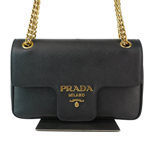 Prada Pattina Saffiano Shoulder Bag Black