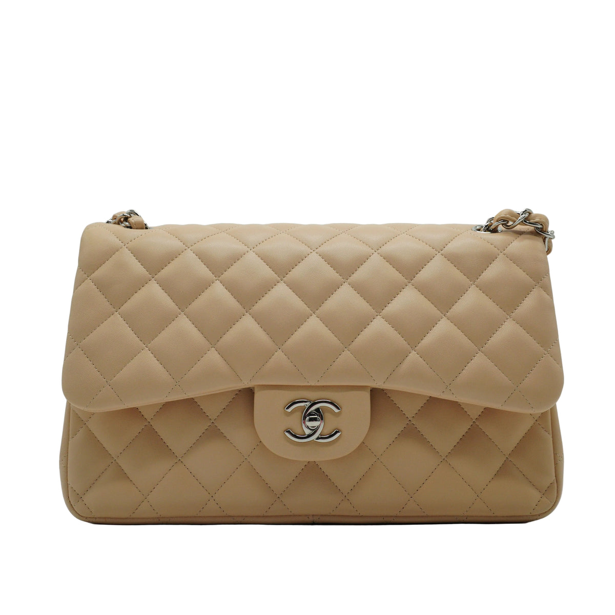 Chanel Classic Double Flap Bag Beige Jumbo SHW