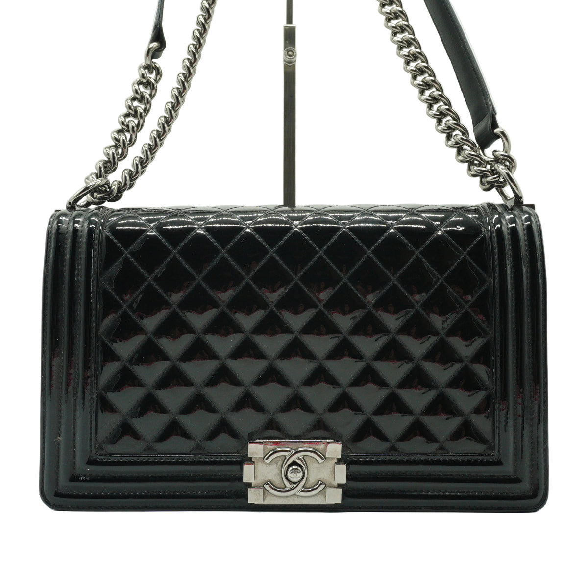 Chanel Boy Flap Black Quitted Patent Medium SHW