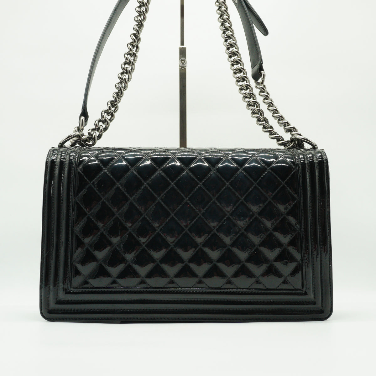 Chanel Boy Flap Black Quitted Patent Medium SHW