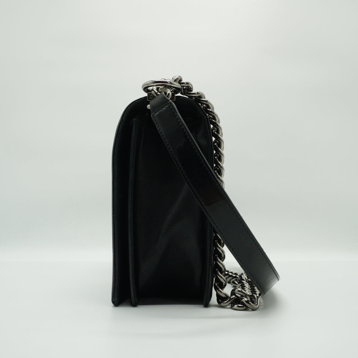 Chanel Boy Flap Black Quitted Patent Medium SHW