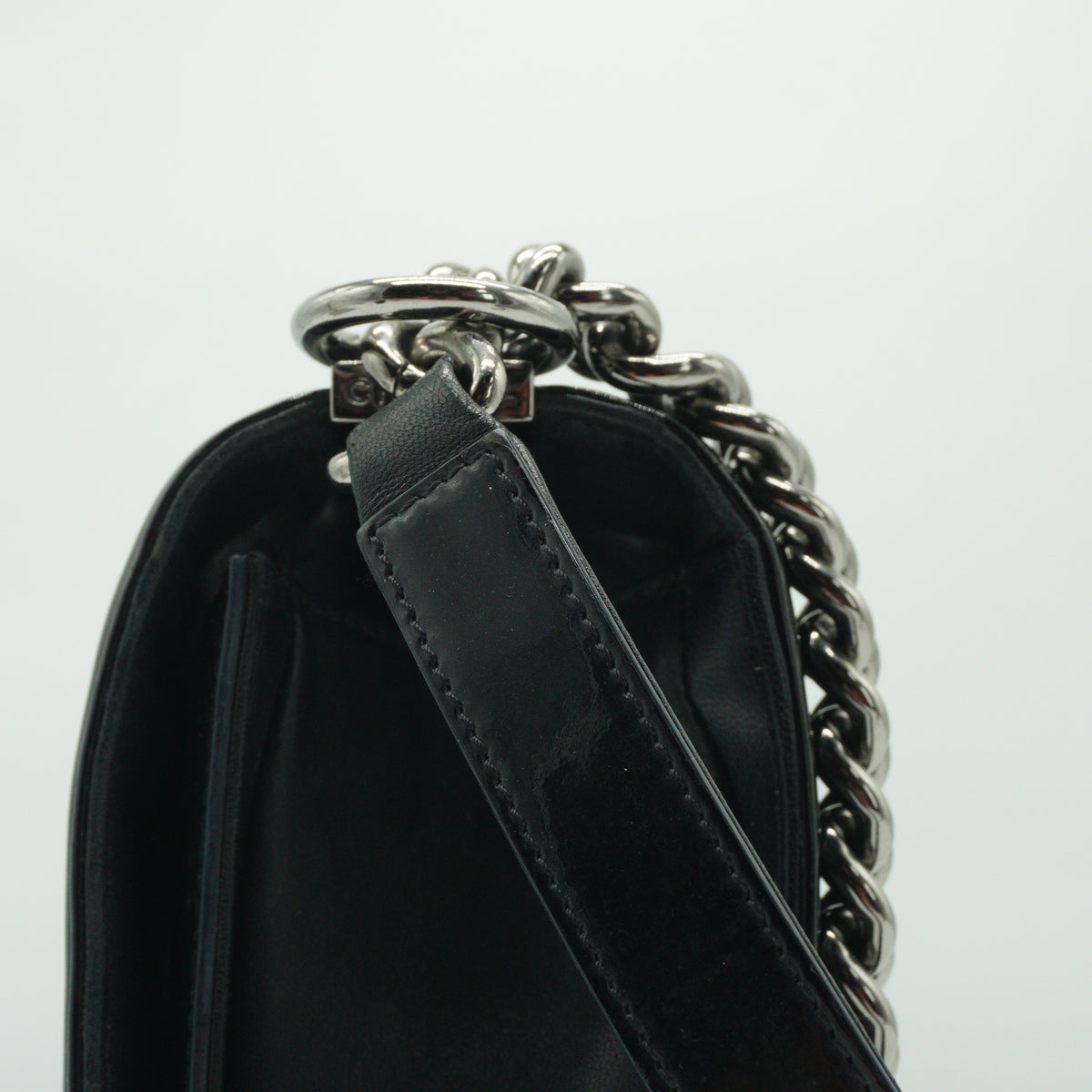 Chanel Boy Flap Black Quitted Patent Medium SHW