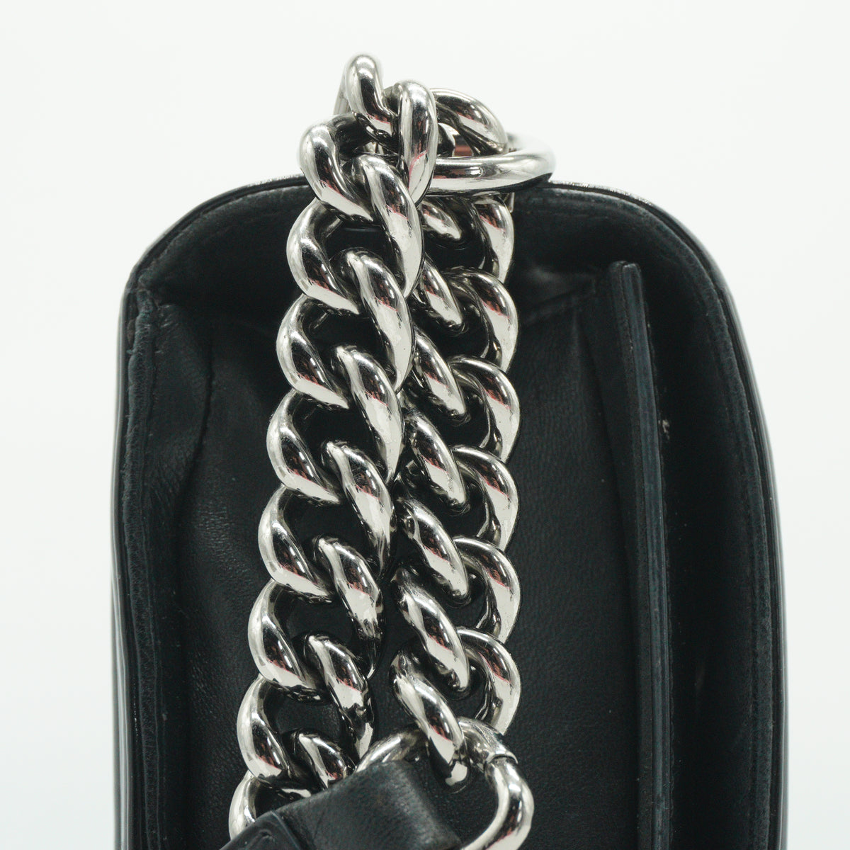 Chanel Boy Flap Black Quitted Patent Medium SHW
