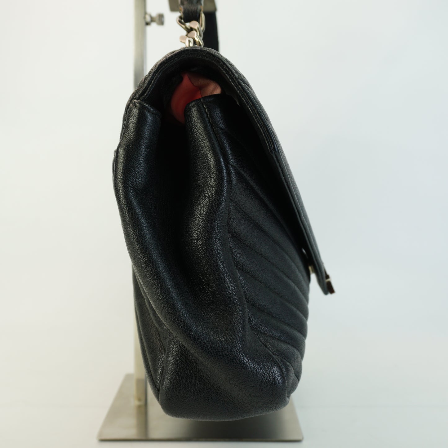 YSL	Large College Bag in black chevron-quilted calfskin
