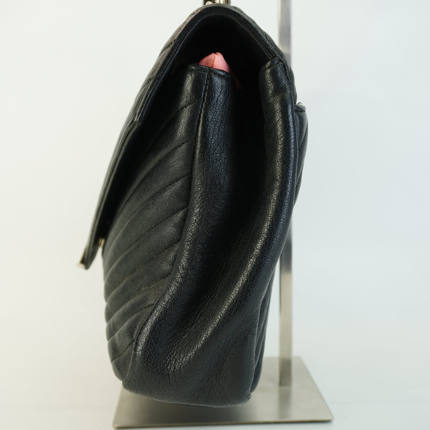 YSL	Large College Bag in black chevron-quilted calfskin