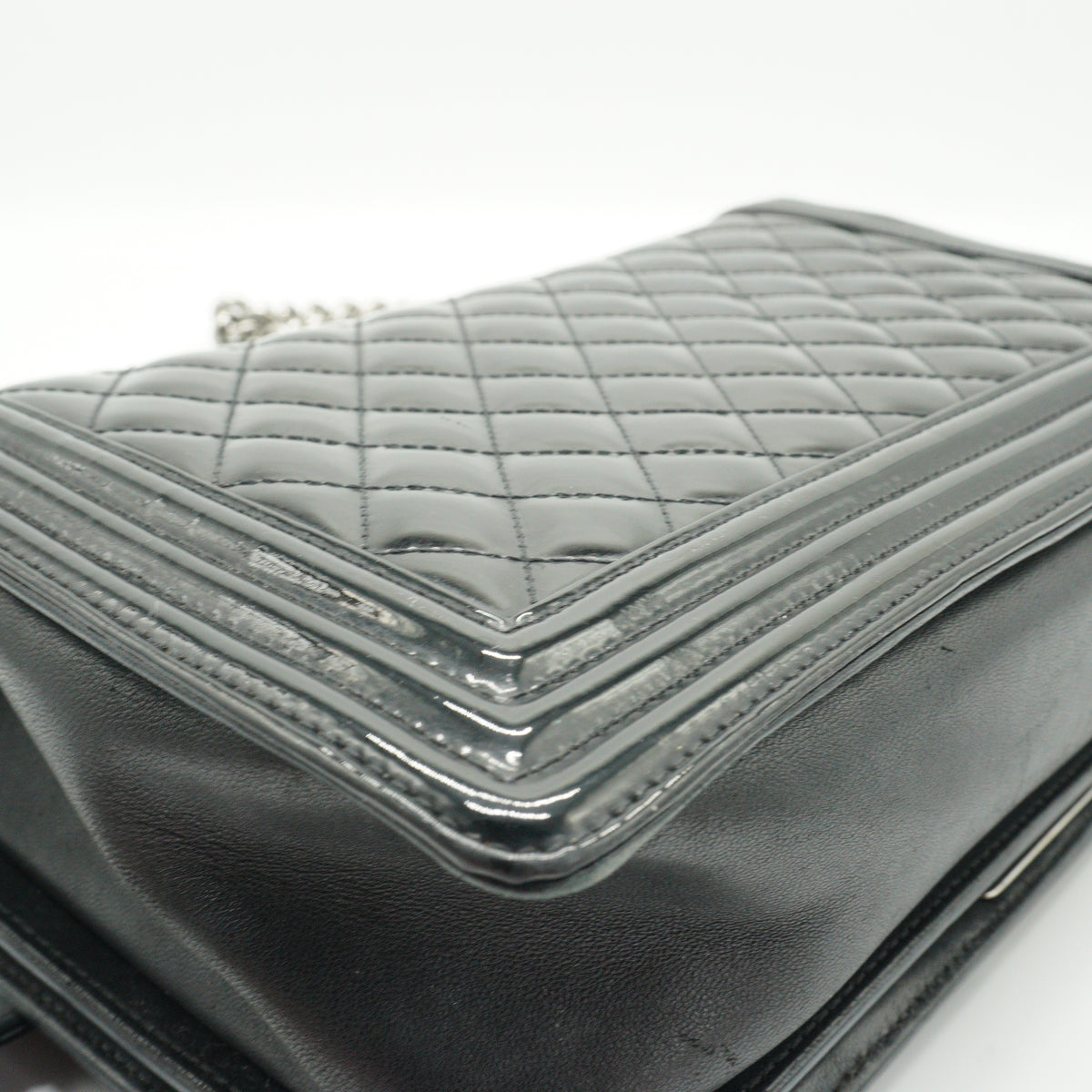 Chanel Boy Flap Black Quitted Patent Medium SHW