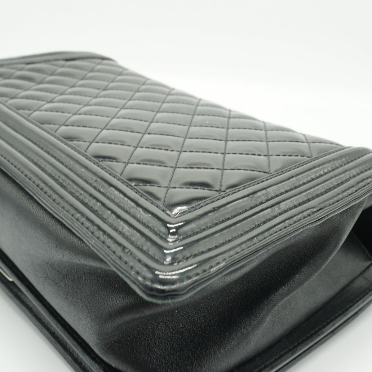 Chanel Boy Flap Black Quitted Patent Medium SHW