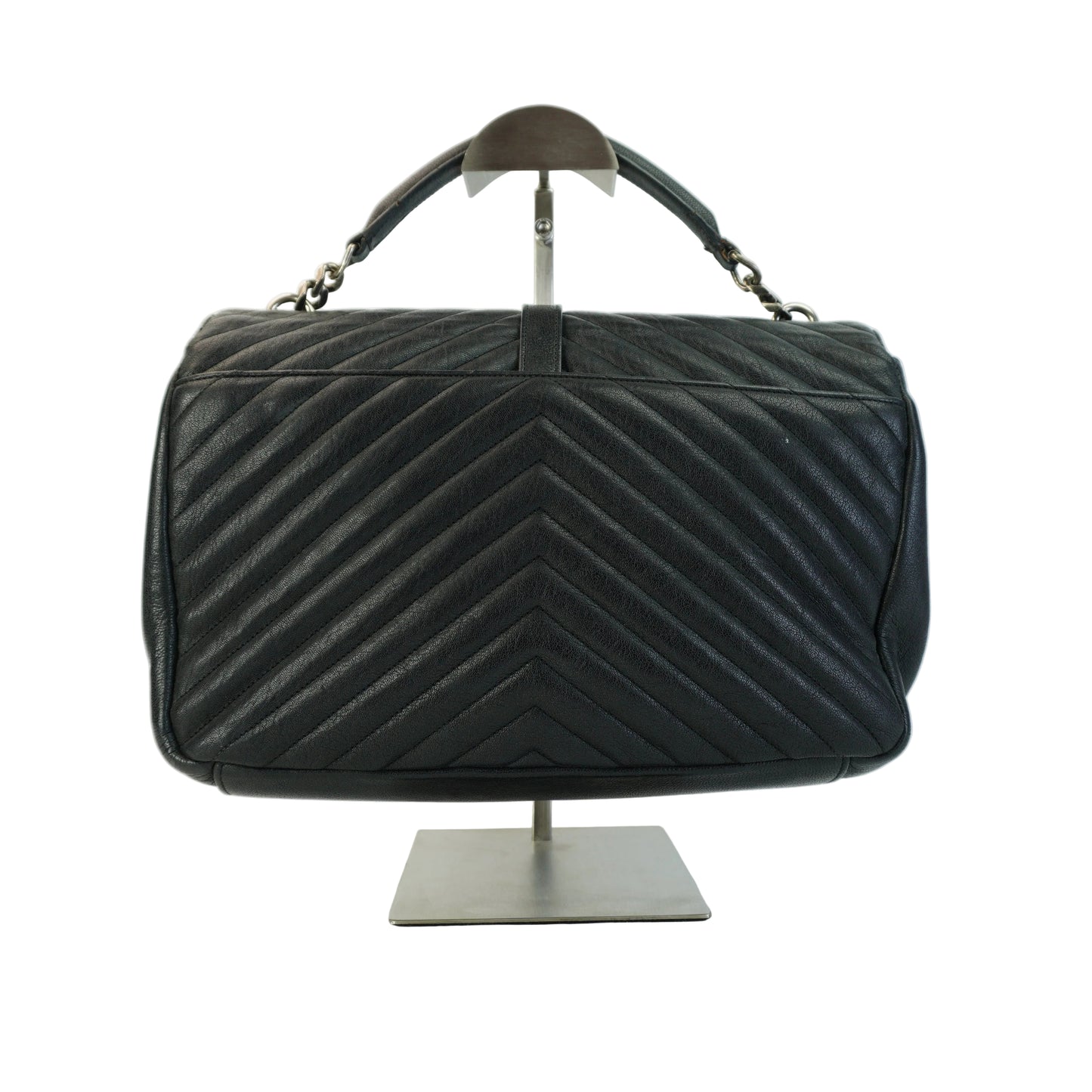 YSL	Large College Bag in black chevron-quilted calfskin