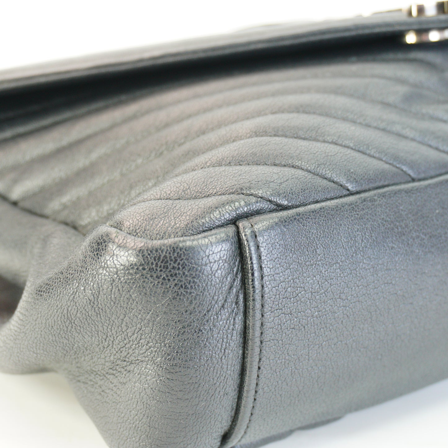 YSL	Large College Bag in black chevron-quilted calfskin