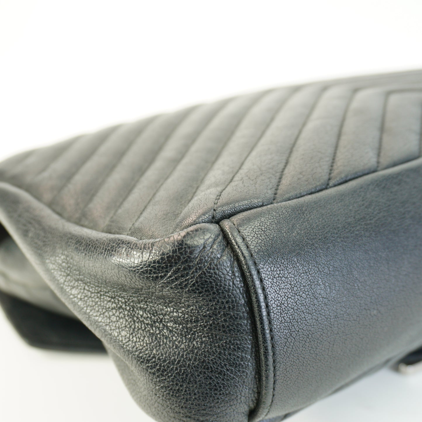YSL	Large College Bag in black chevron-quilted calfskin