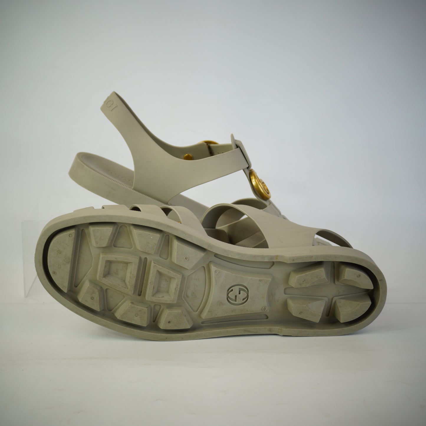 Gucci Rubber Buckle Strap Sandals Greyish Size 11