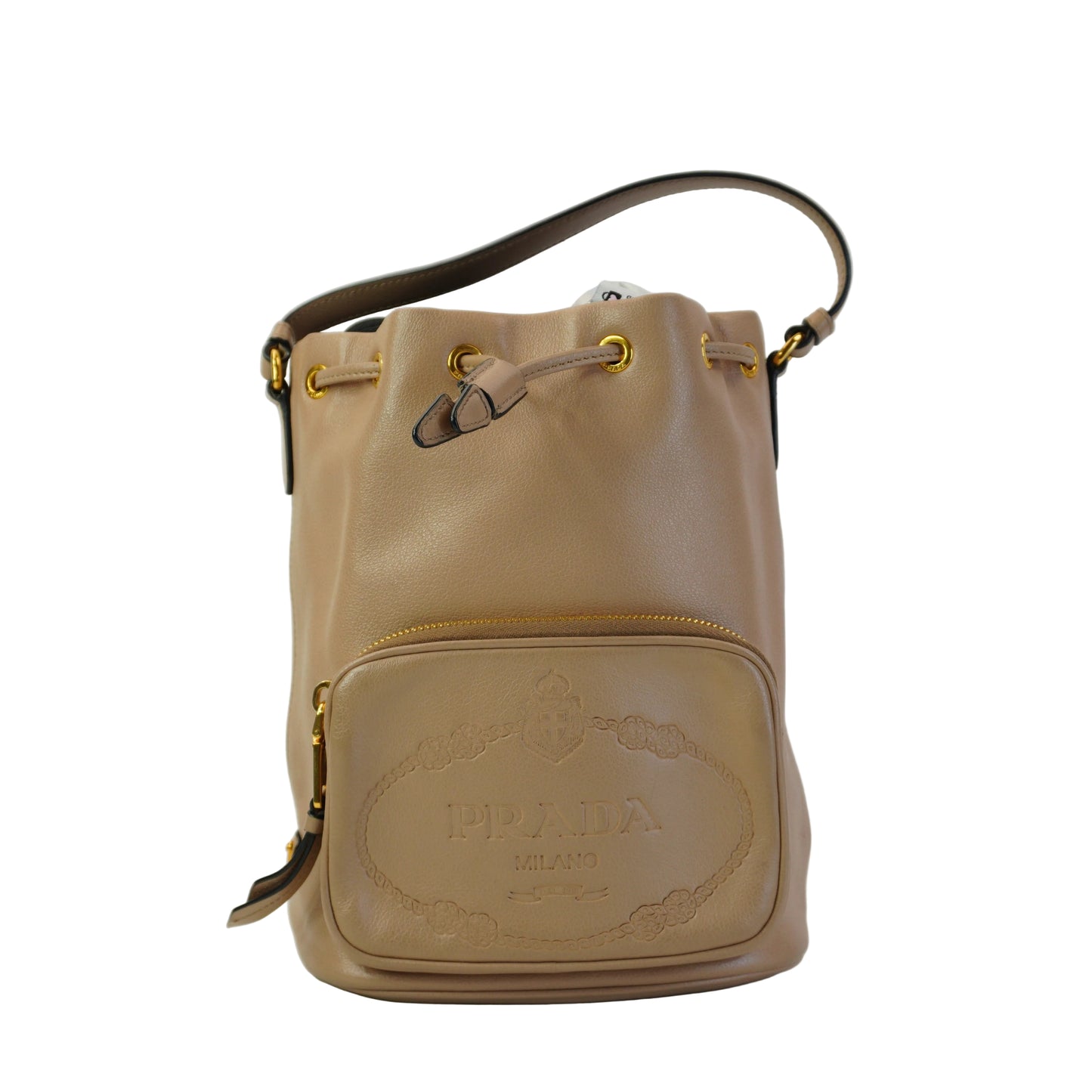 Prada Duet Glace Calf Leather Bucket Beige Mini GHW