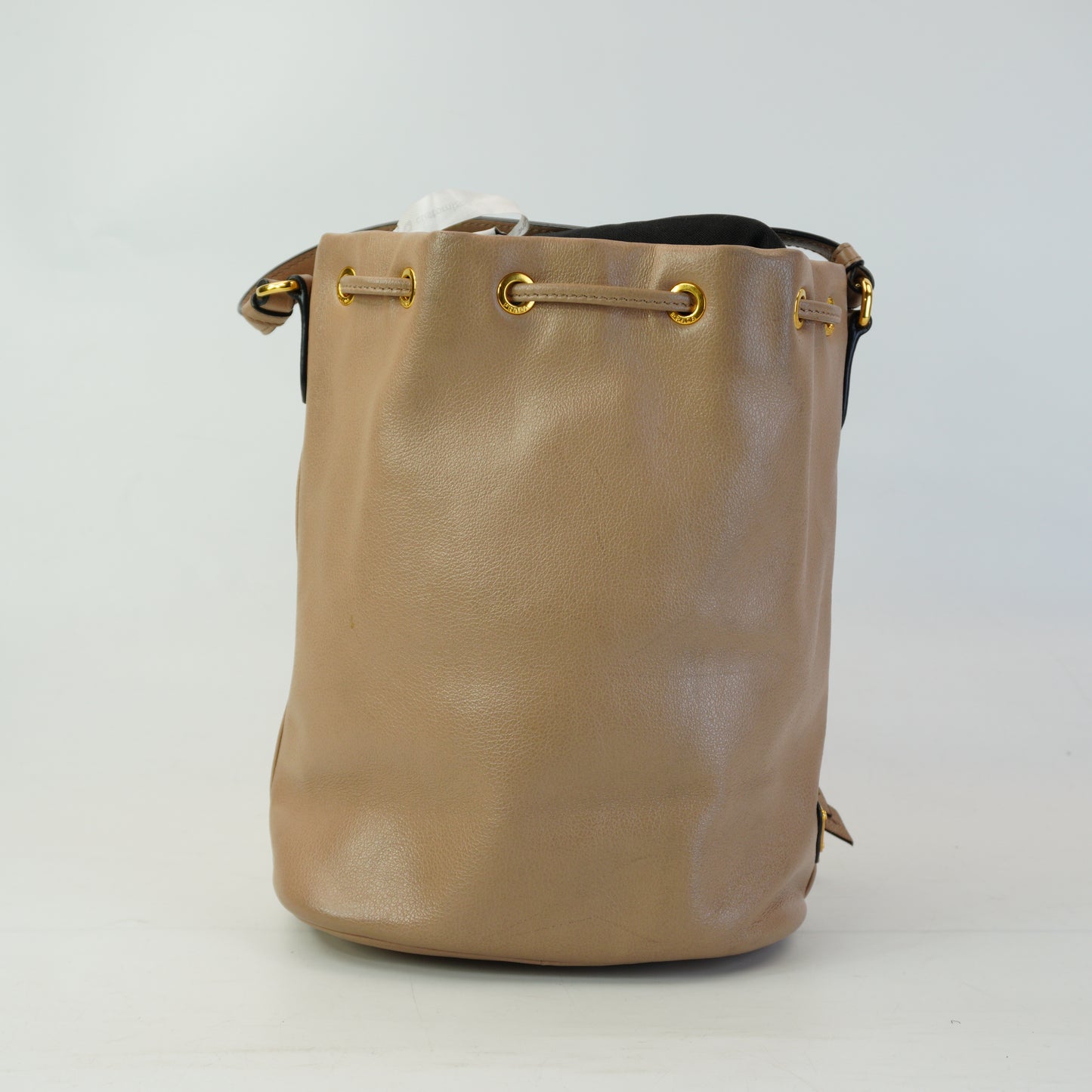 Prada Duet Glace Calf Leather Bucket Beige Mini GHW