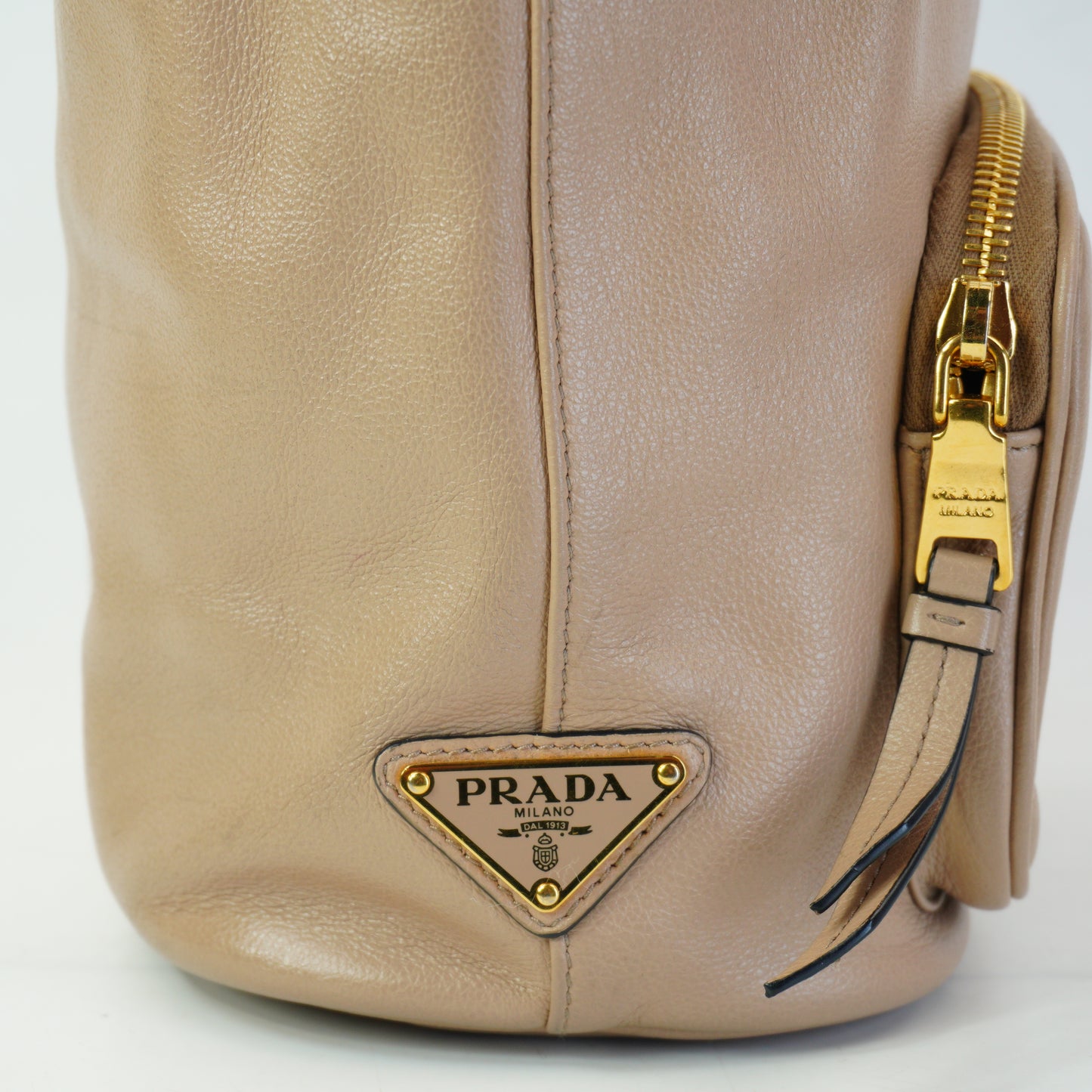 Prada Duet Glace Calf Leather Bucket Beige Mini GHW