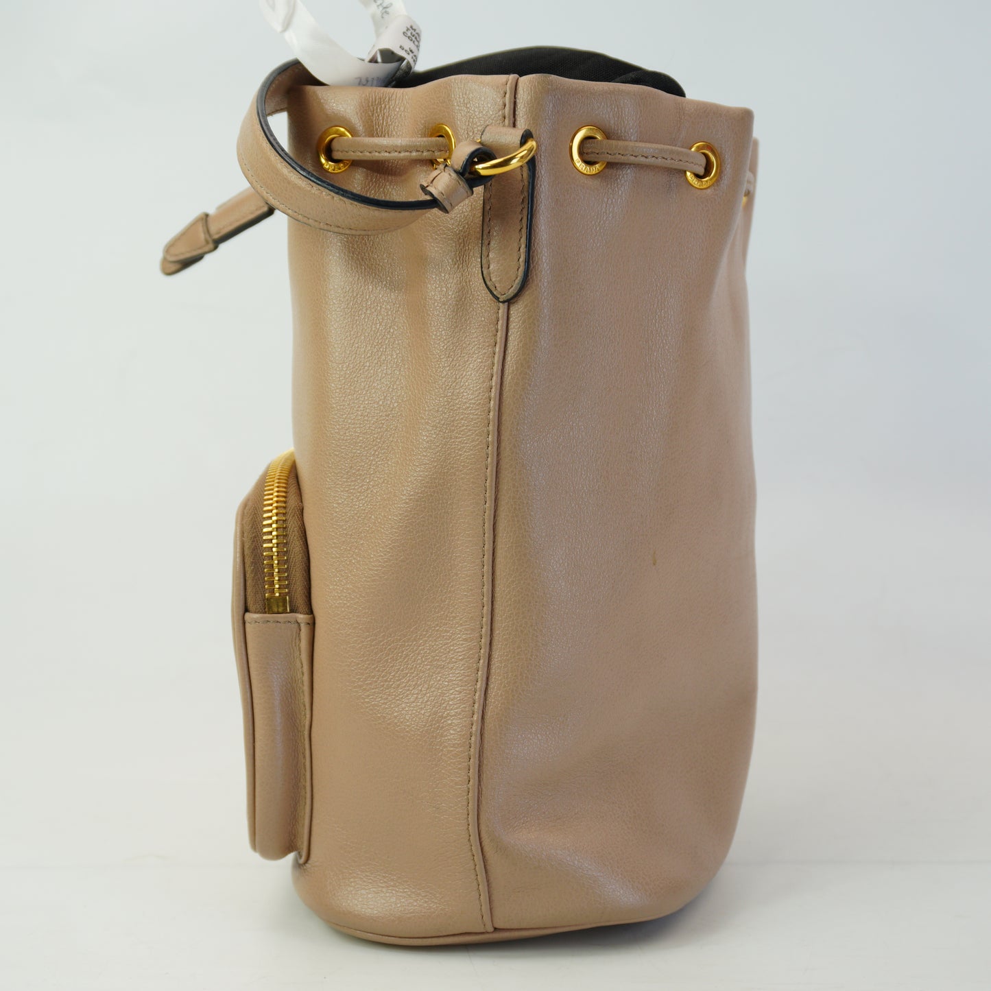 Prada Duet Glace Calf Leather Bucket Beige Mini GHW