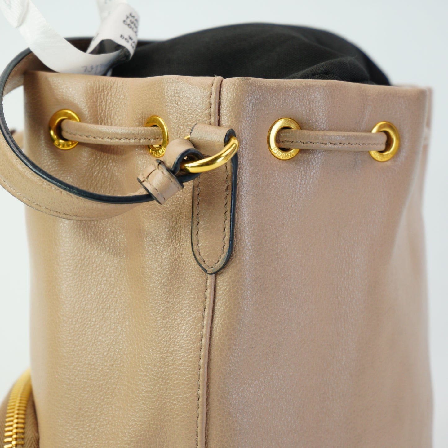 Prada Duet Glace Calf Leather Bucket Beige Mini GHW