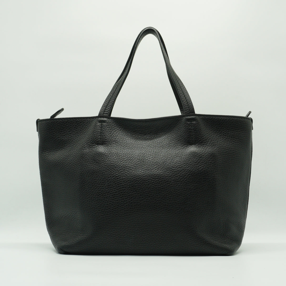 Salvatore Ferragamo Gancini Small Pebbled Leather Shopper Tote Black GHW