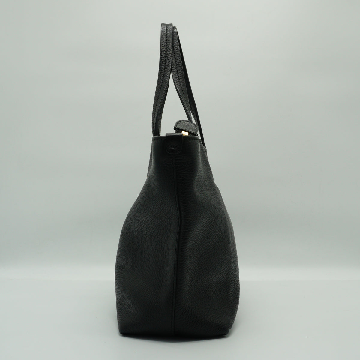 Salvatore Ferragamo Gancini Small Pebbled Leather Shopper Tote Black GHW