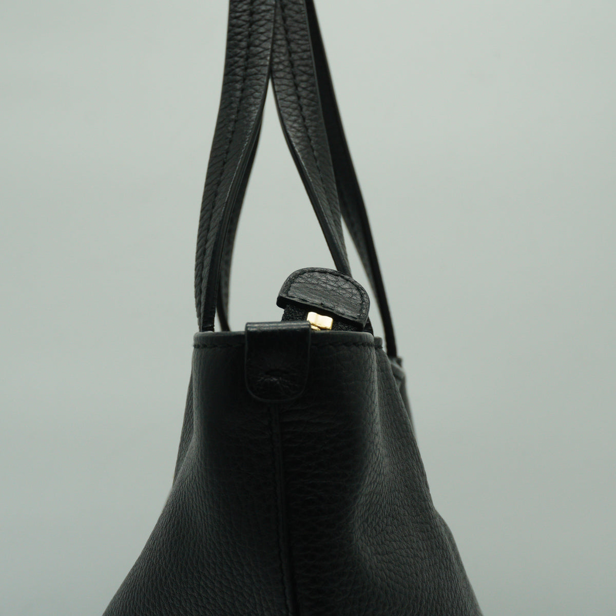 Salvatore Ferragamo Gancini Small Pebbled Leather Shopper Tote Black GHW