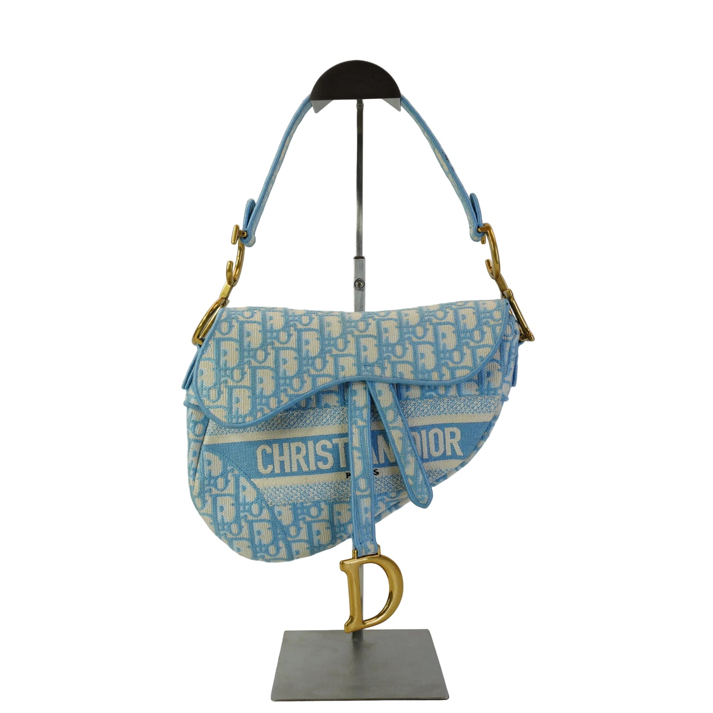 Dior	Oblique Embroidered Saddle Blue/White GHW