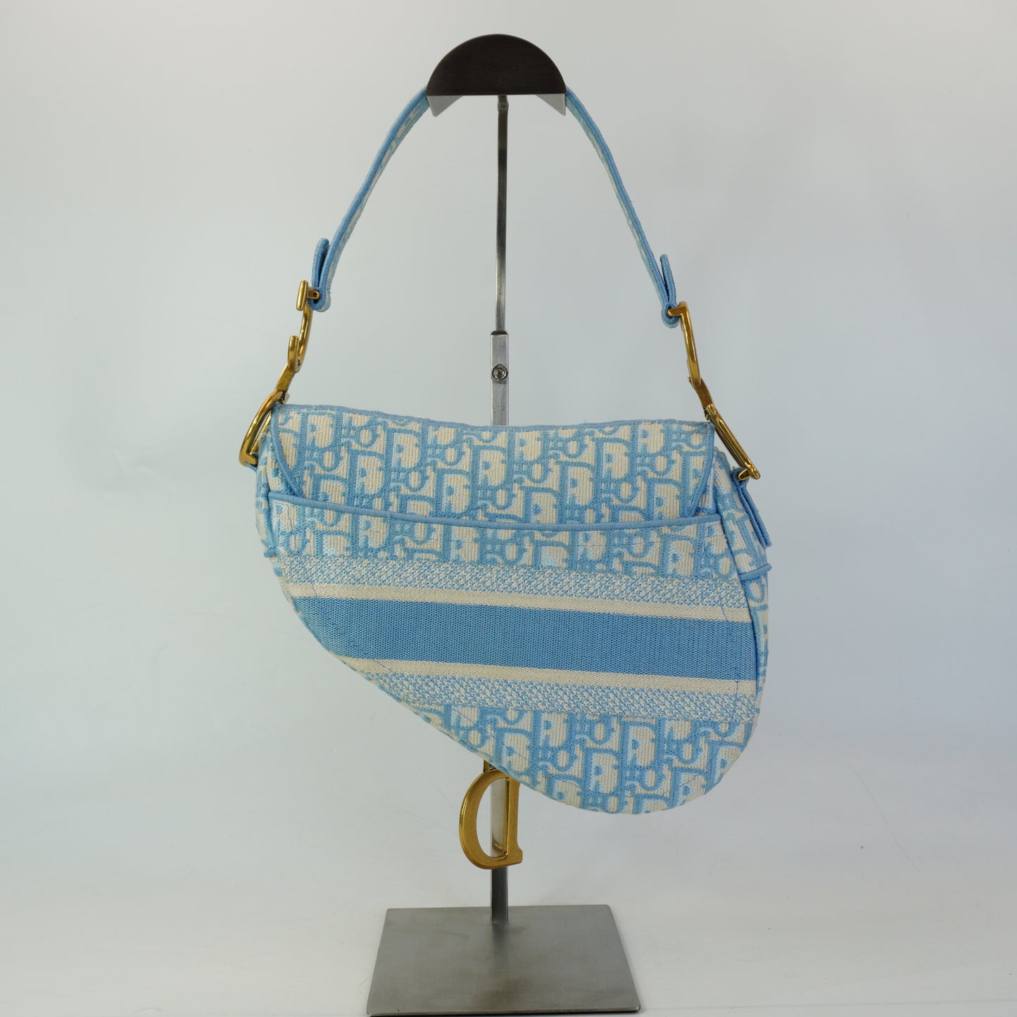 Dior	Oblique Embroidered Saddle Blue/White GHW
