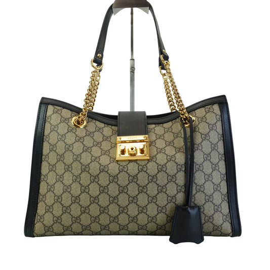 Gucci Padlock GG Supreme Canvas Black Trims Large Tote GHW