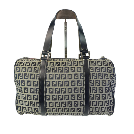 Fendi Zucchino Canvas Boston Bag Navy Blue