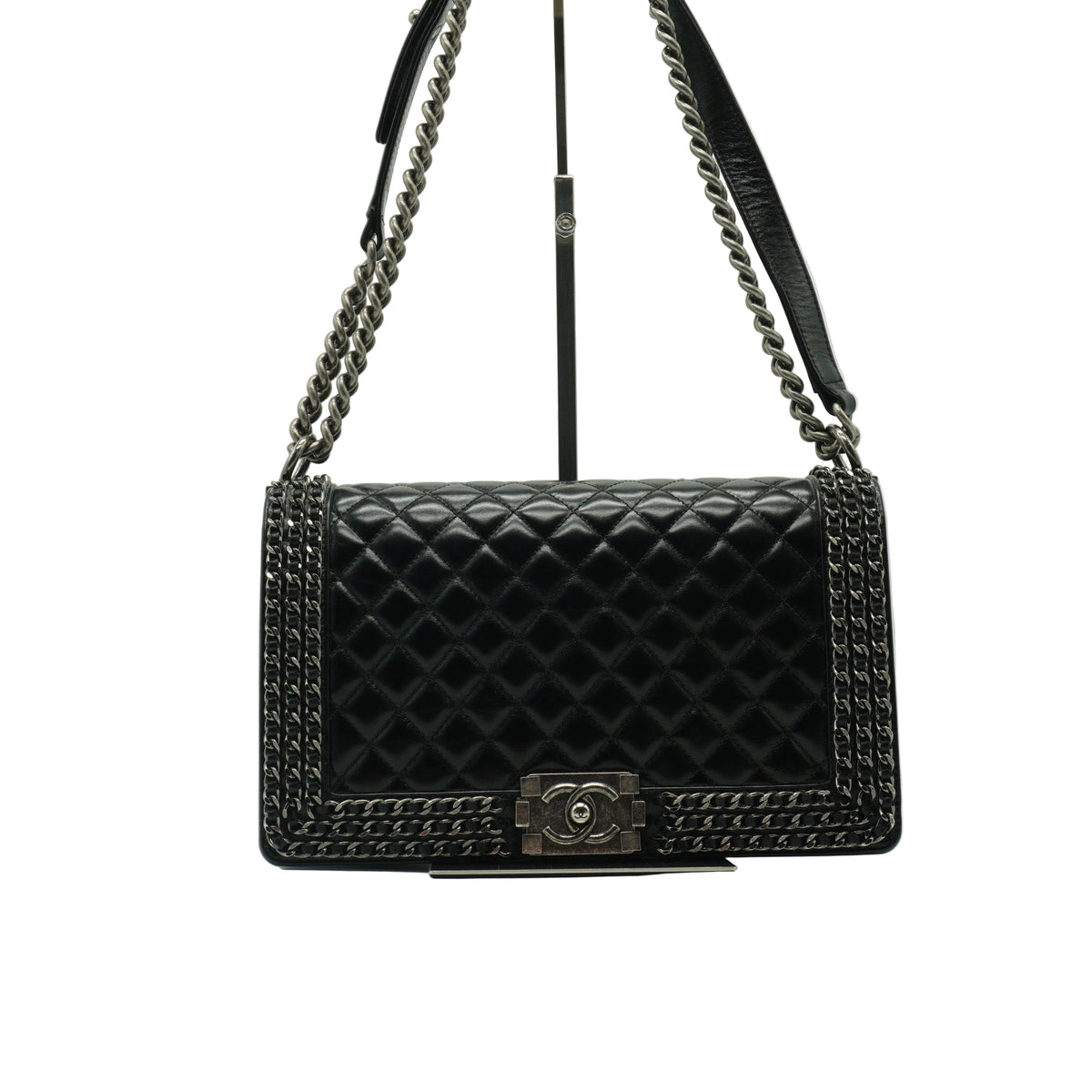 Chanel	Enchained Black Leboy Flap Bag SHw Medium