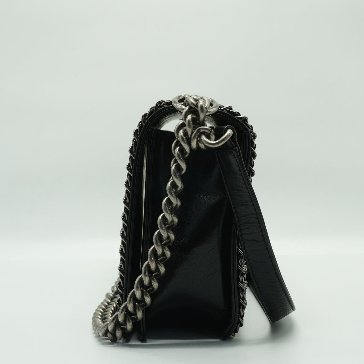 Chanel	Enchained Black Leboy Flap Bag SHw Medium