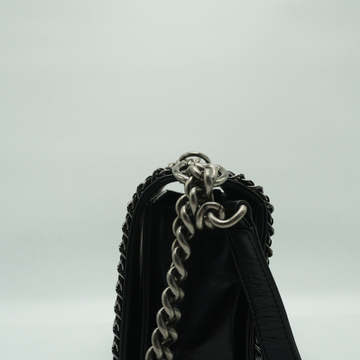 Chanel	Enchained Black Leboy Flap Bag SHw Medium