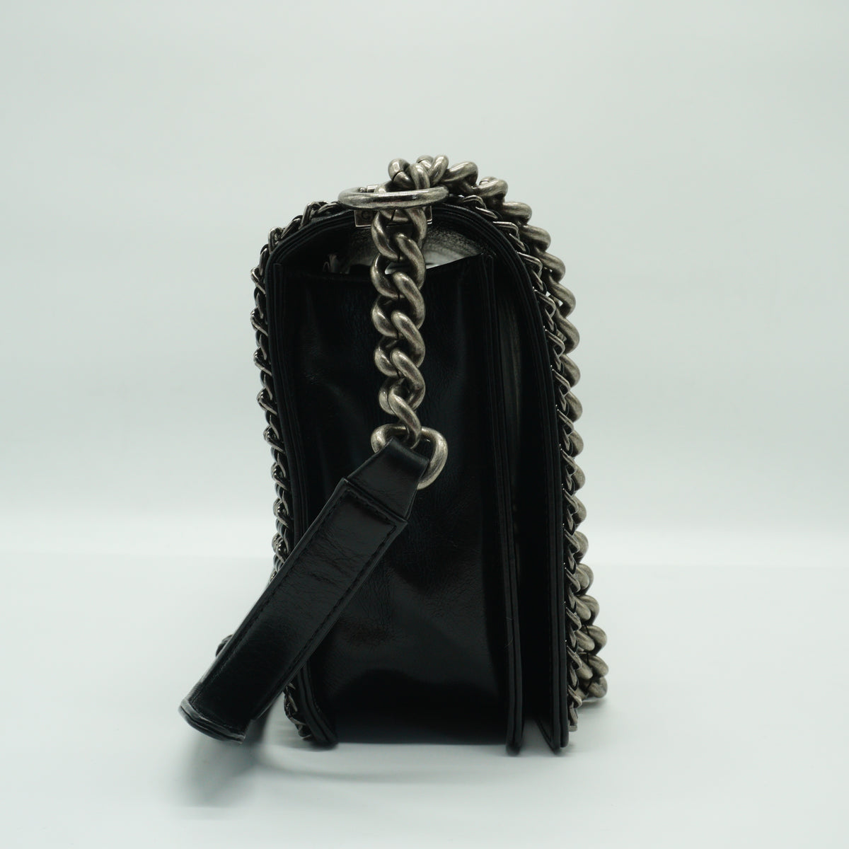 Chanel	Enchained Black Leboy Flap Bag SHw Medium