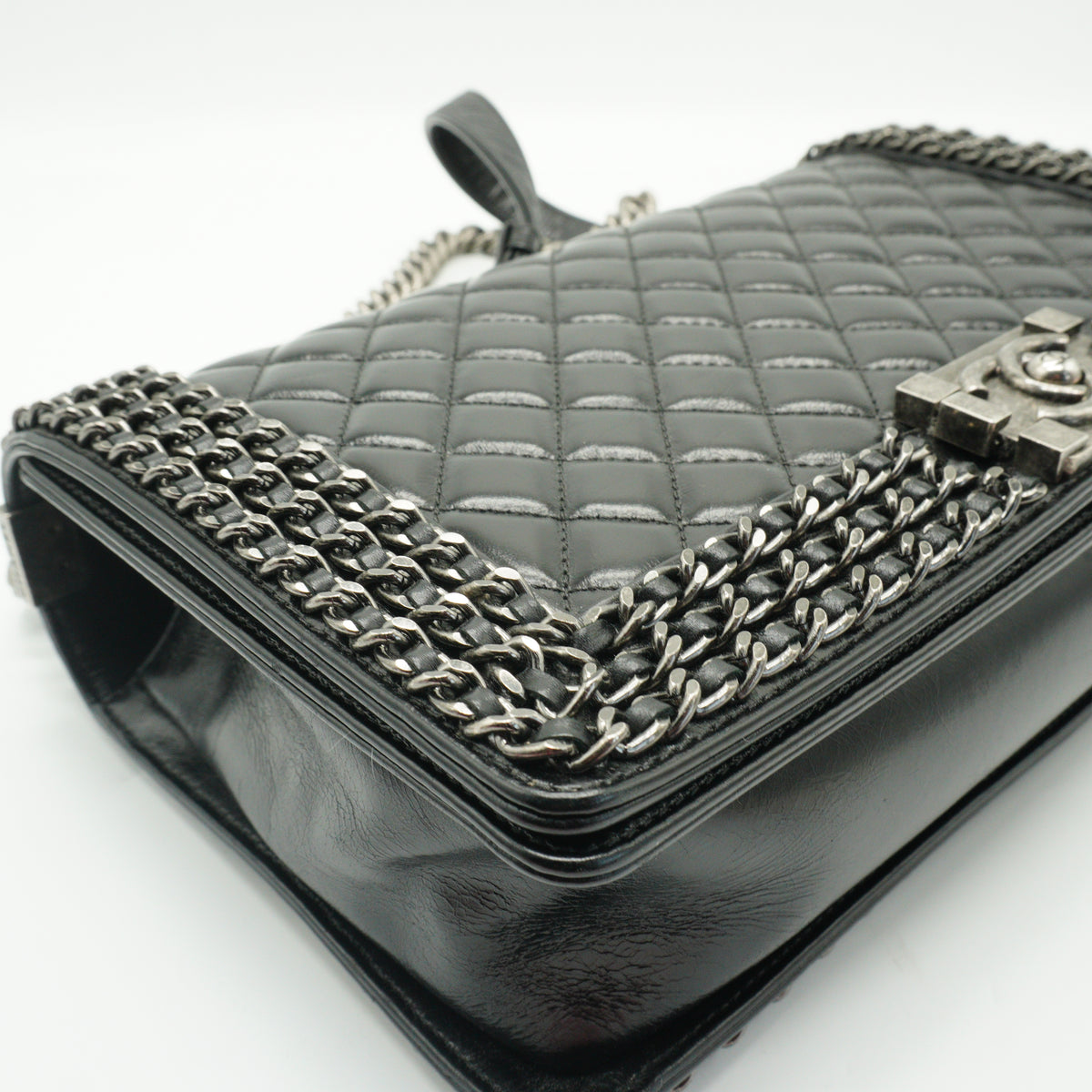Chanel	Enchained Black Leboy Flap Bag SHw Medium