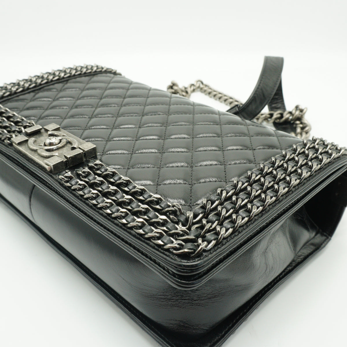 Chanel	Enchained Black Leboy Flap Bag SHw Medium