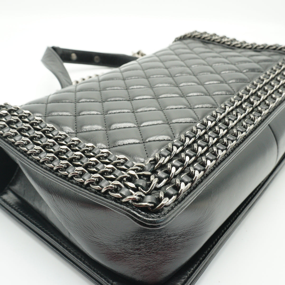 Chanel	Enchained Black Leboy Flap Bag SHw Medium