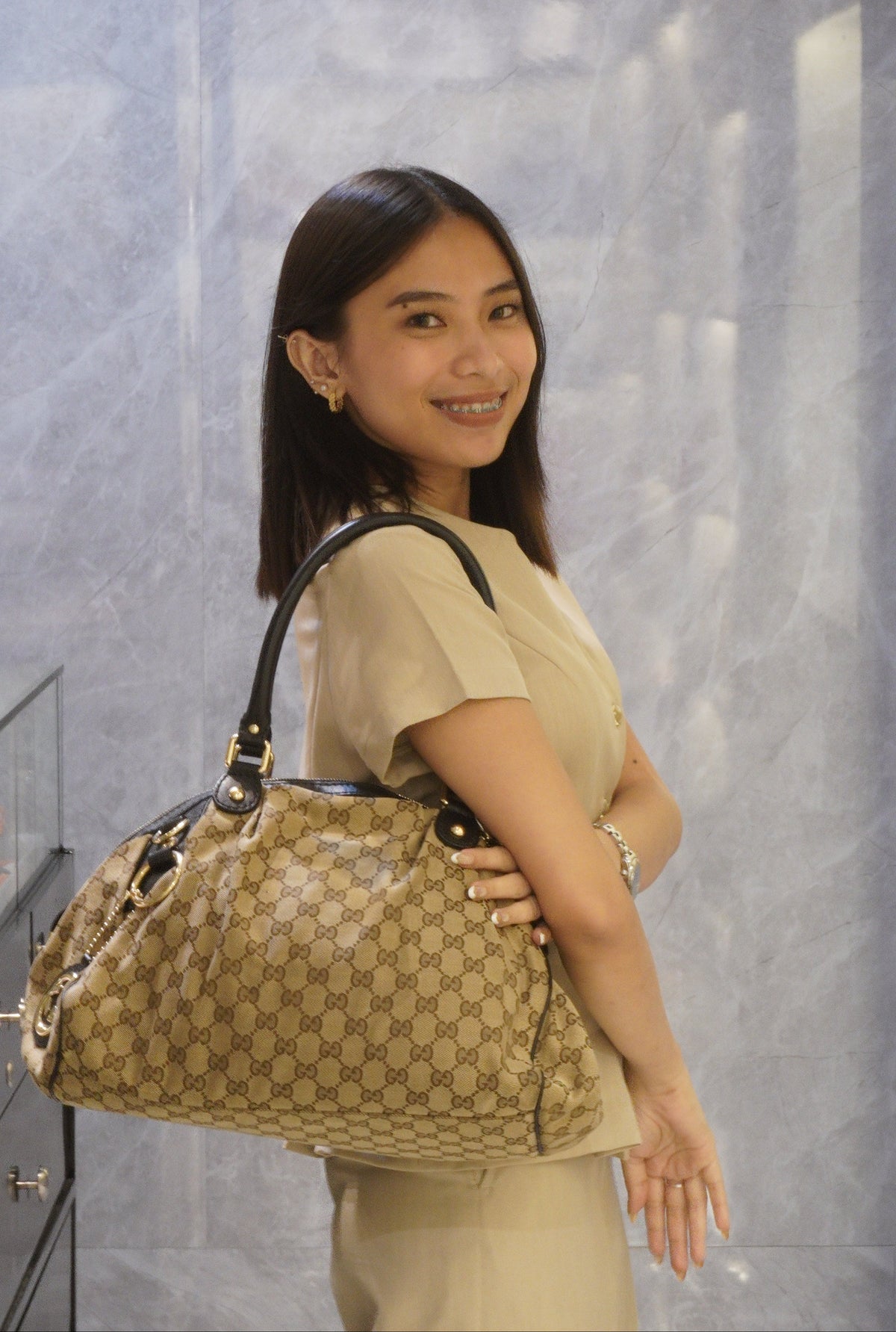 Gucci	Sukey Boston Canvas  Bag Large GHW