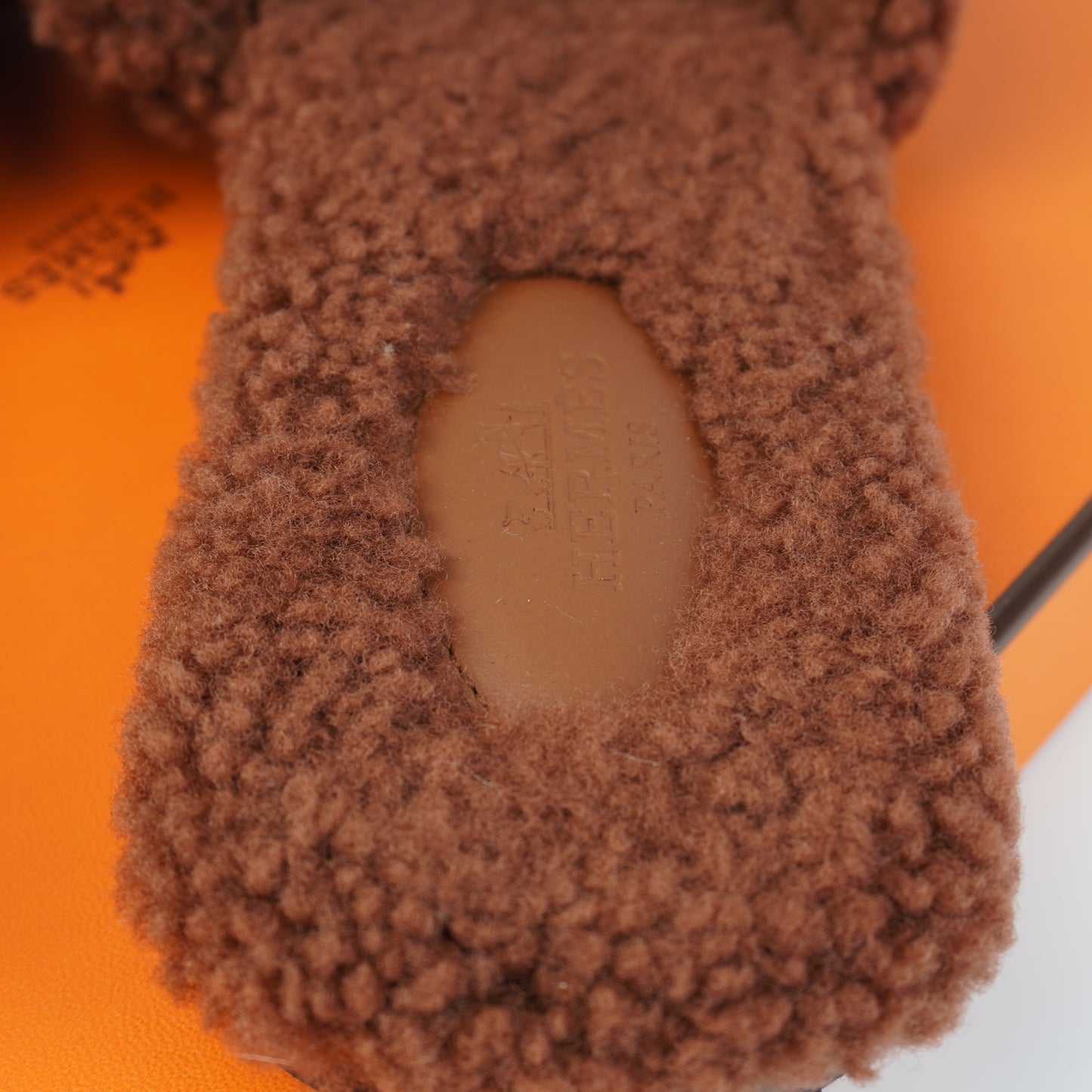 Hermes Oran Sandals Cognac Shearling Fur size 38