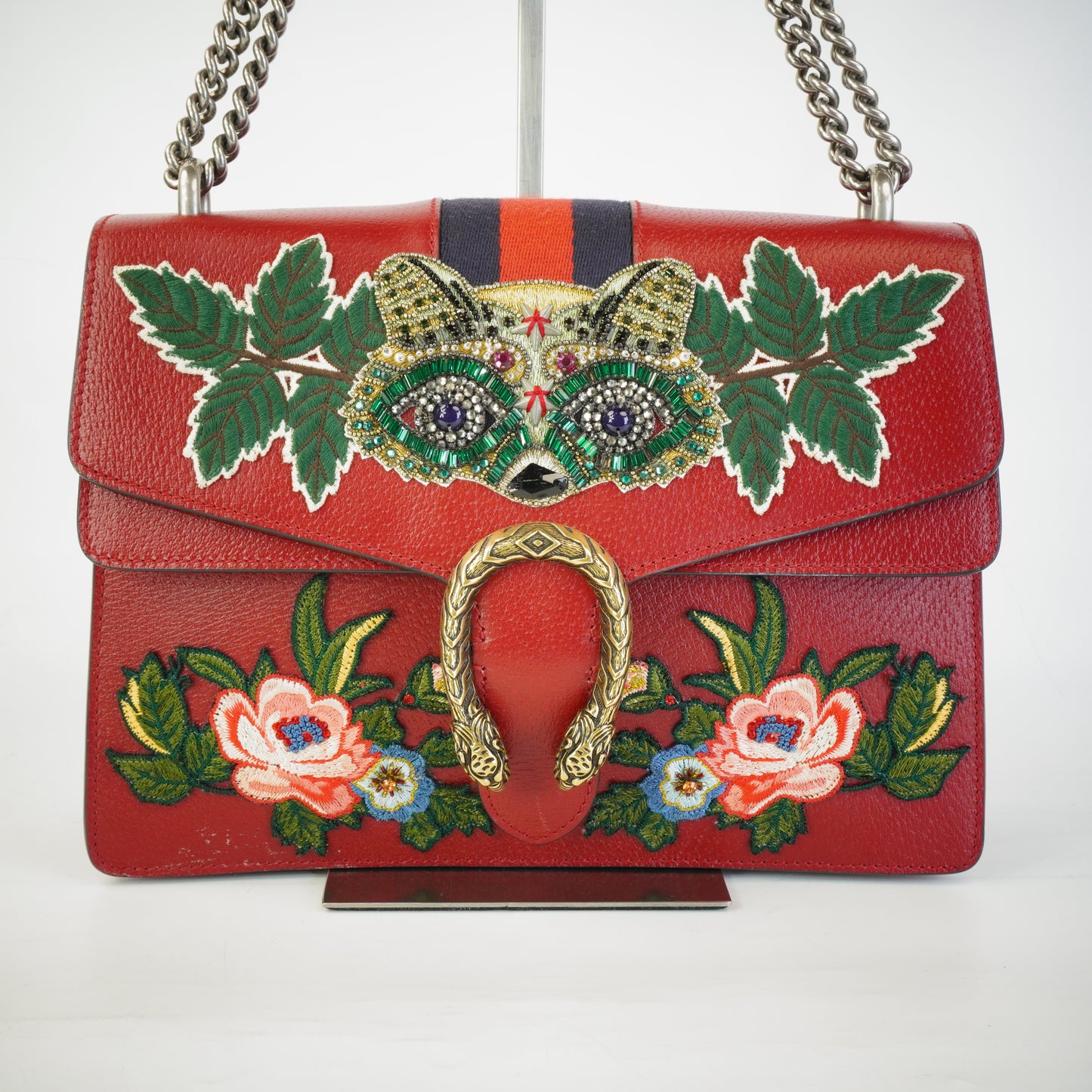Gucci Calfskin Web Dionysus Shoulder Bag  SHW Medium