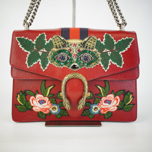 Gucci Calfskin Web Dionysus Shoulder Bag  SHW Medium